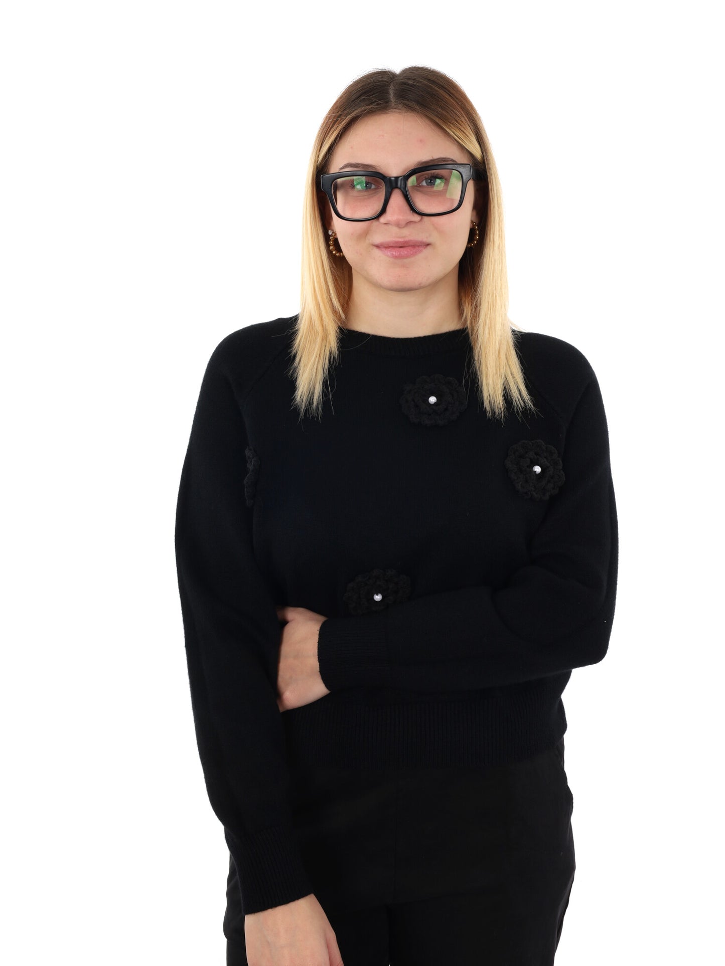 PULLOVER CON FIORI MISS LOVE DA DONNA NERO