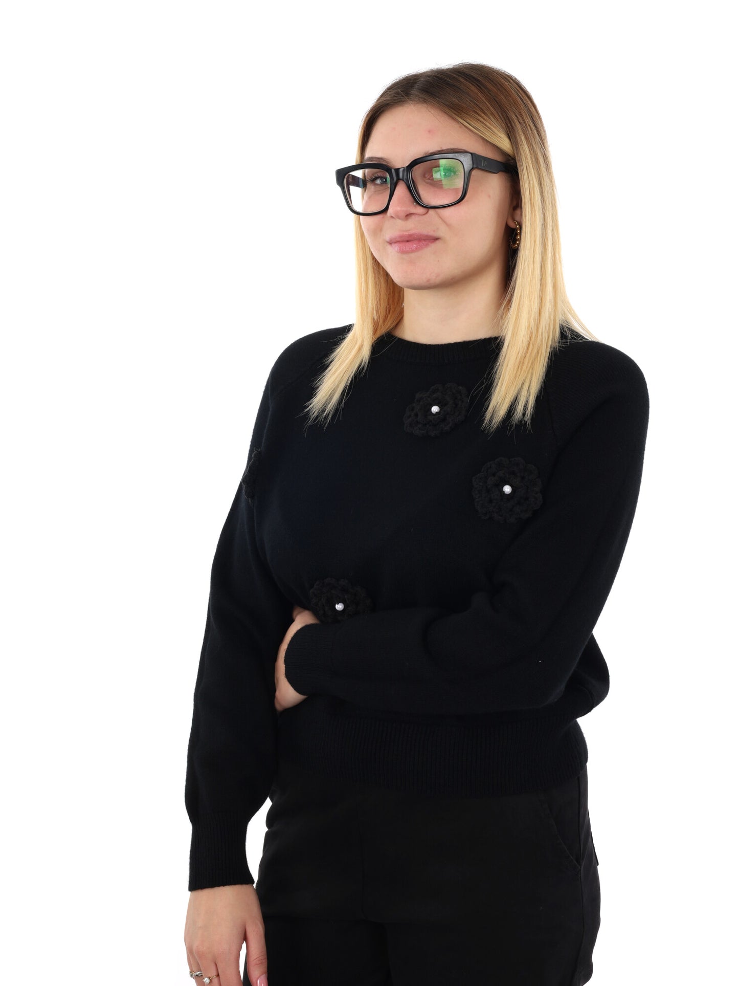 PULLOVER CON FIORI MISS LOVE DA DONNA NERO