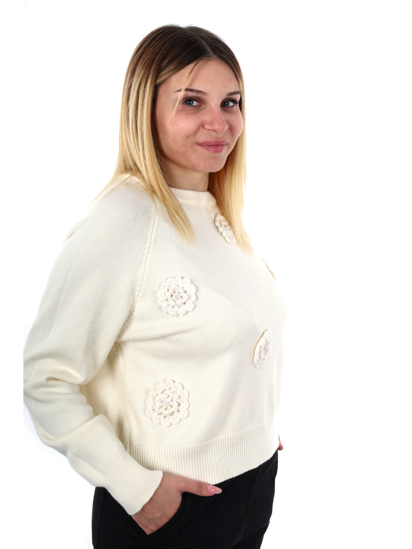 PULLOVER CON FIORI MISS LOVE DA DONNA PANNA
