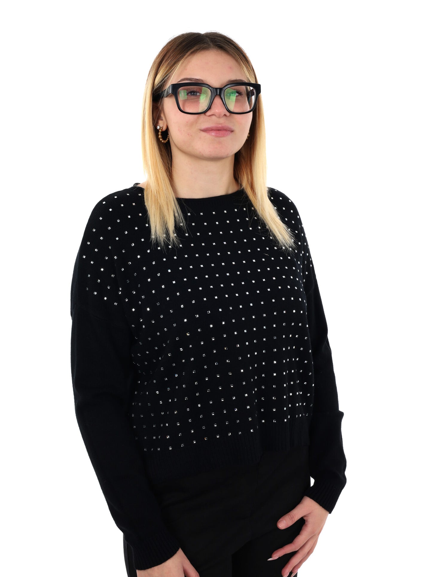 PULLOVER CON STRASS MISS LOVE DA DONNA NERO