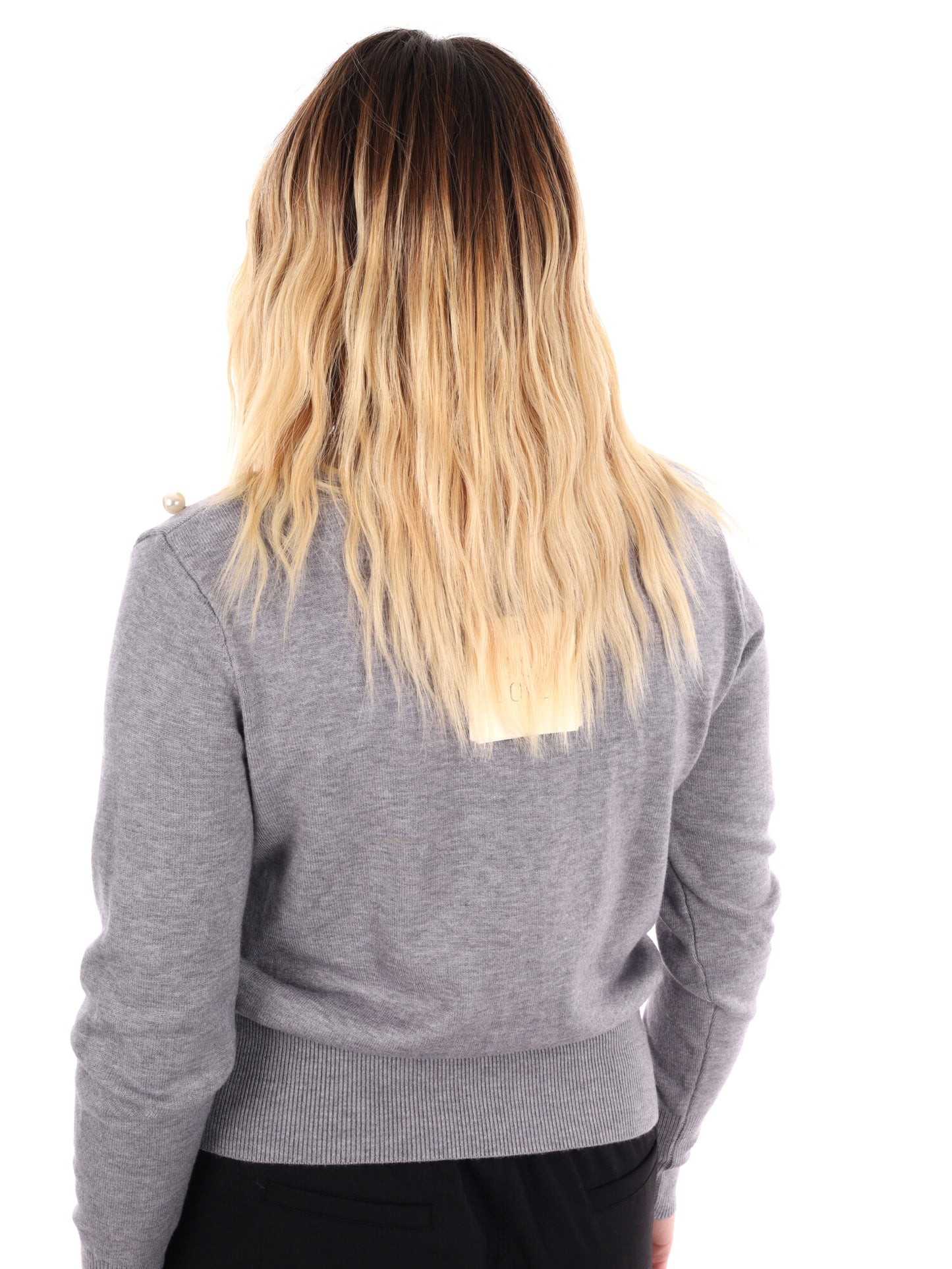 MAGLIA SCOLLO A V E PERLE MISS LOVE DA DONNA GRIGIO