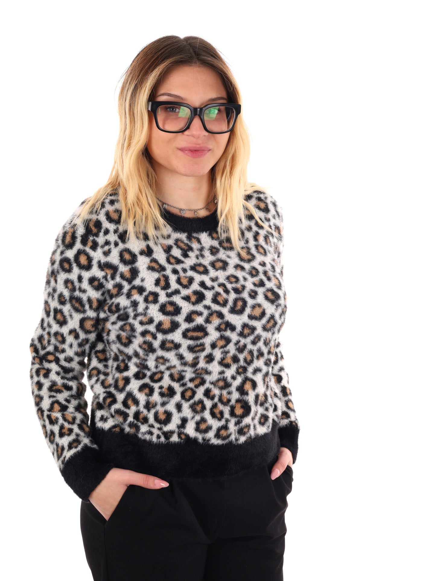 PULLOVER LEOPARDATO MISS LOVE MULTICOLORE