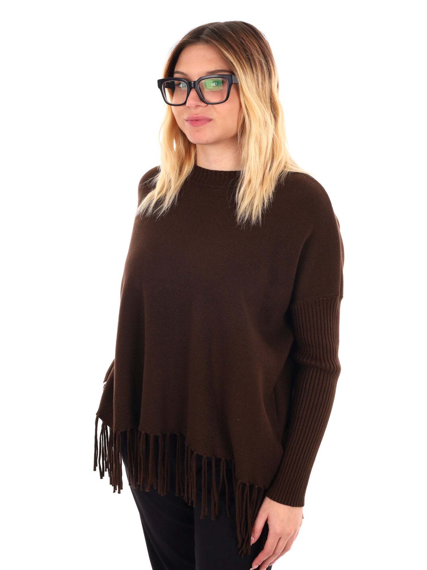 MAGLIA CON FRANGE MISS LOVE DA DONNA MARRONE