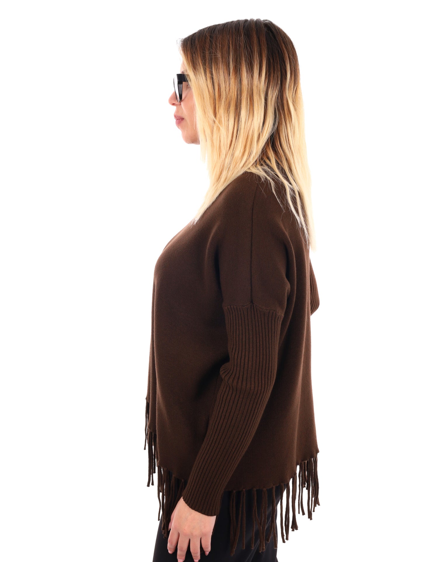 MAGLIA CON FRANGE MISS LOVE DA DONNA MARRONE