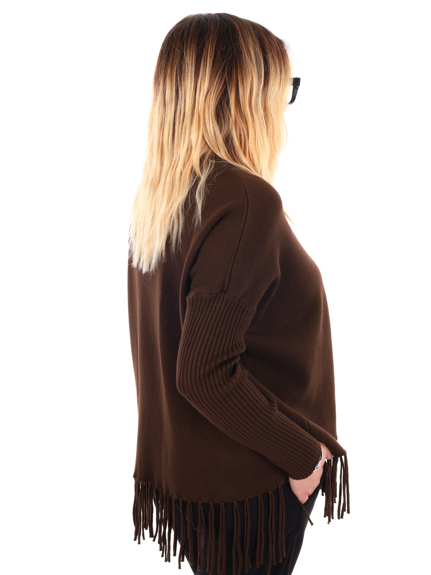 MAGLIA CON FRANGE MISS LOVE DA DONNA MARRONE