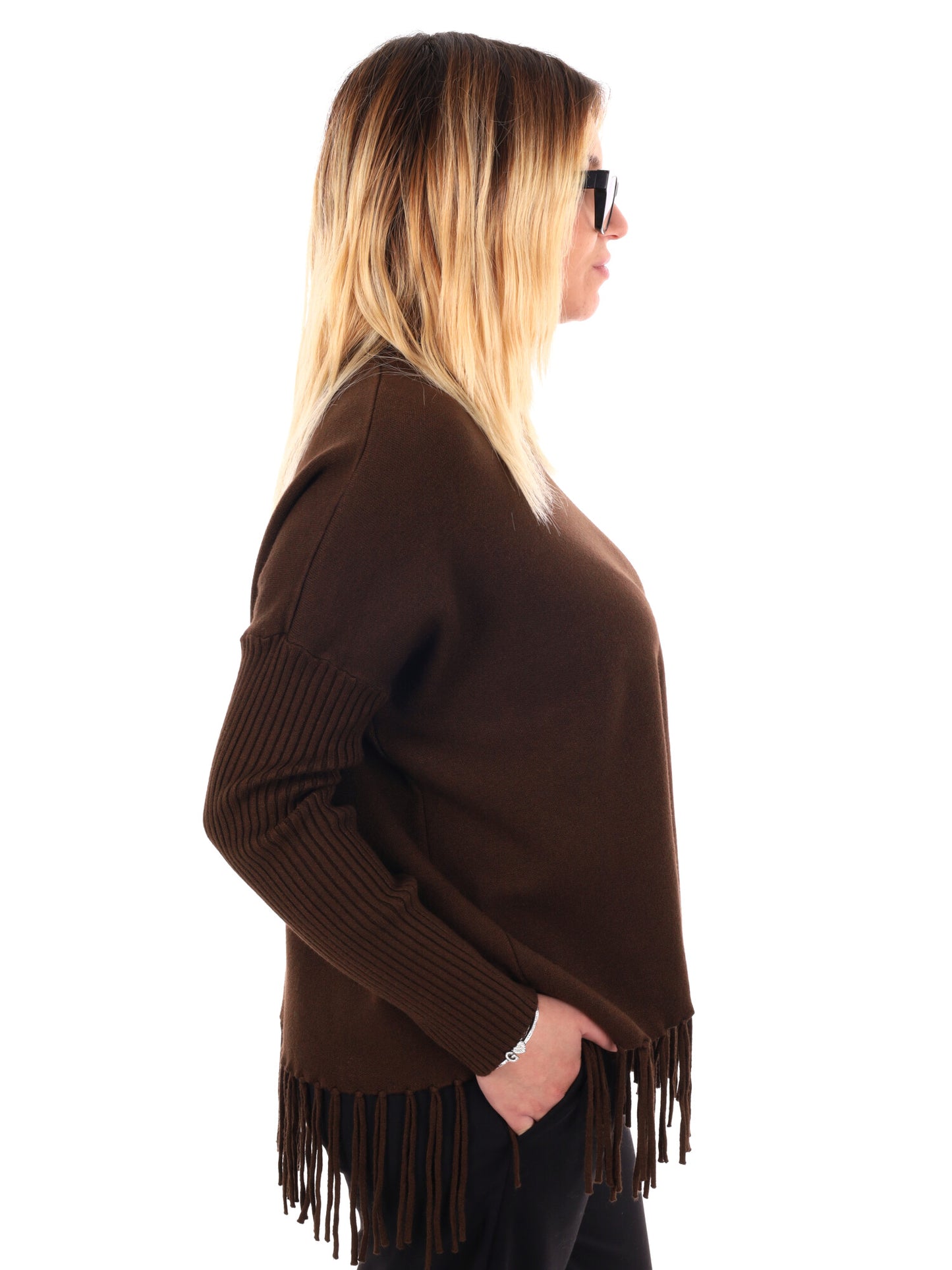 MAGLIA CON FRANGE MISS LOVE DA DONNA MARRONE
