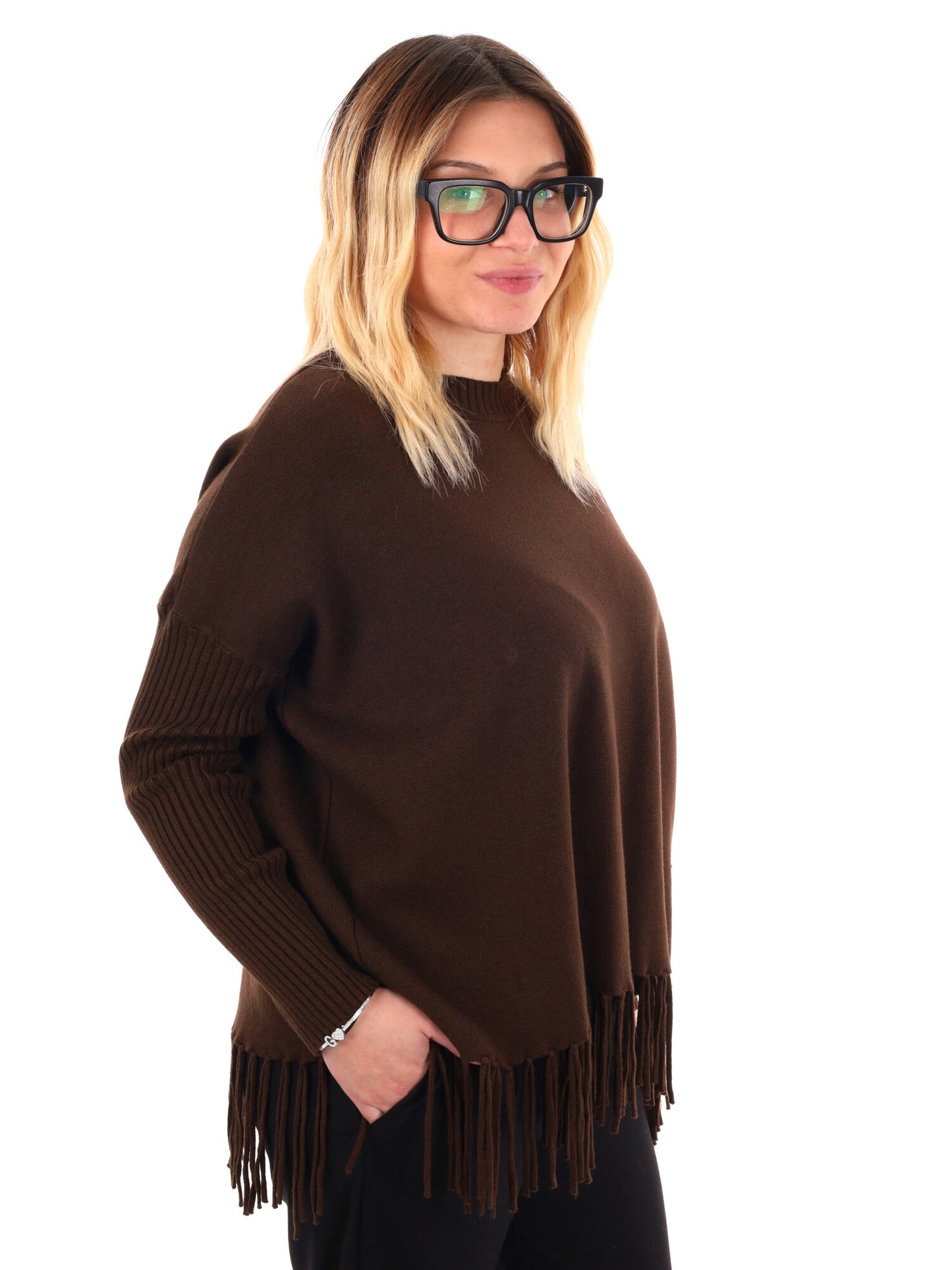 MAGLIA CON FRANGE MISS LOVE DA DONNA MARRONE