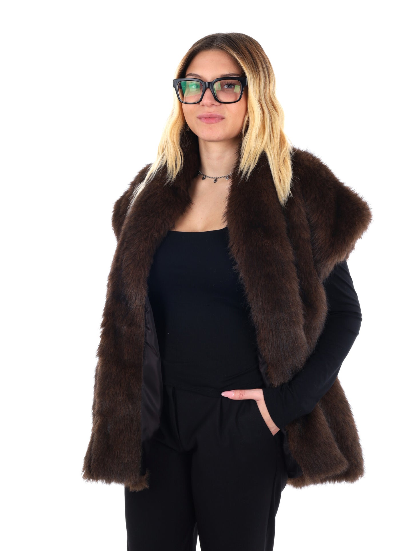 GILET DI ECOPELLICCIA MISS LOVE DA DONNA MARRONE