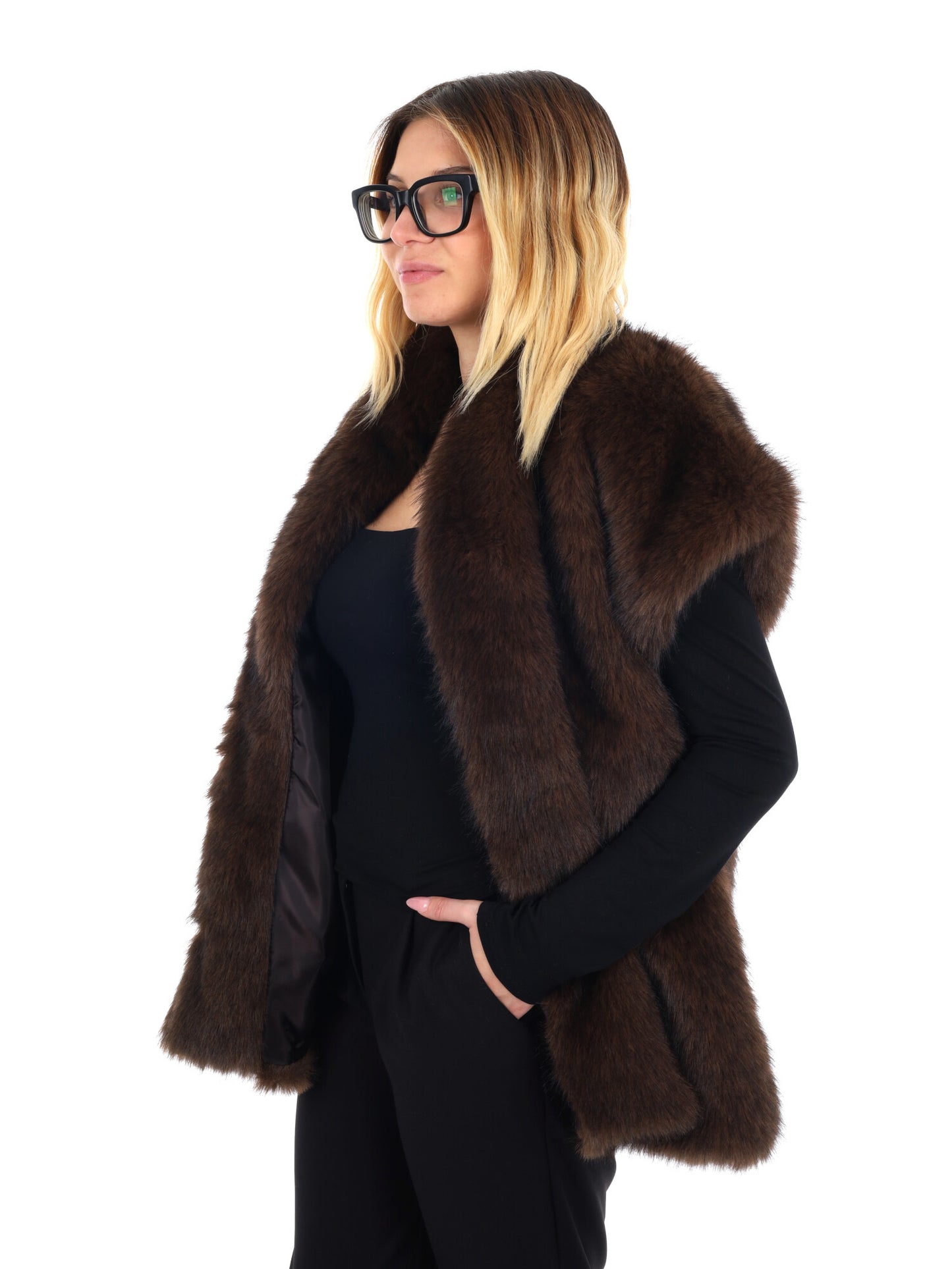 GILET DI ECOPELLICCIA MISS LOVE DA DONNA MARRONE