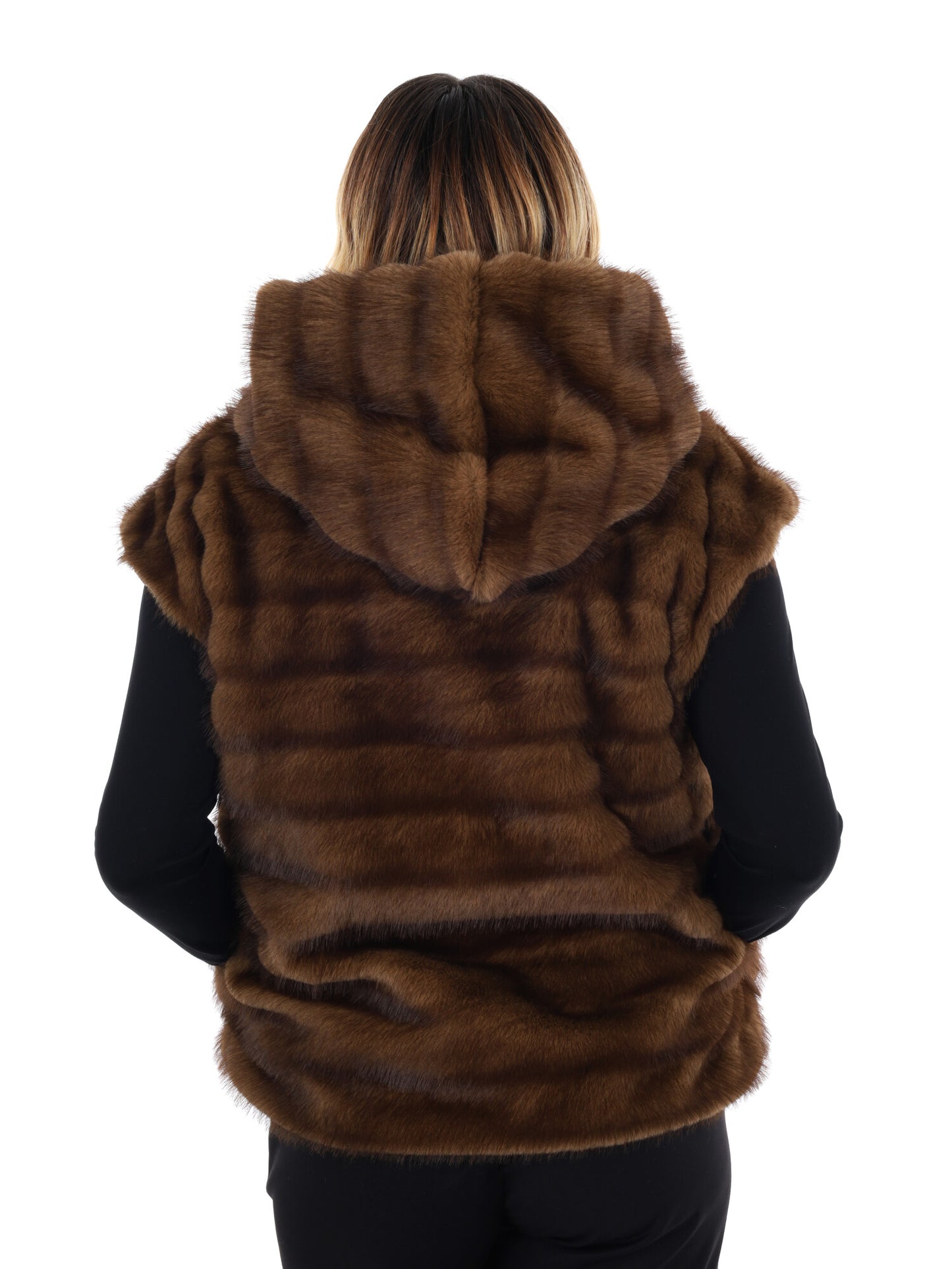 GILET CON CAPPUCCIO IN ECOPELLICCIA MISS LOVE DA DONNA MARRONE