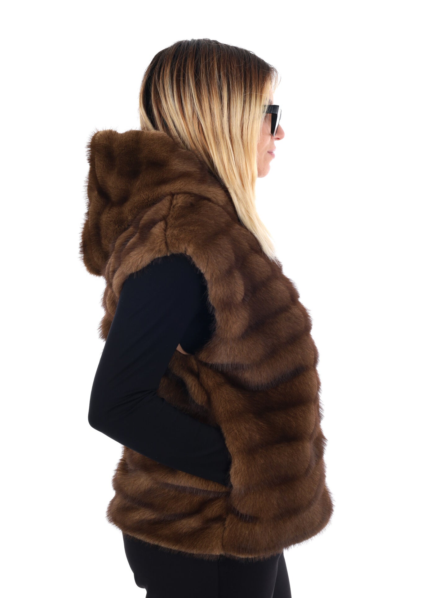 GILET CON CAPPUCCIO IN ECOPELLICCIA MISS LOVE DA DONNA MARRONE