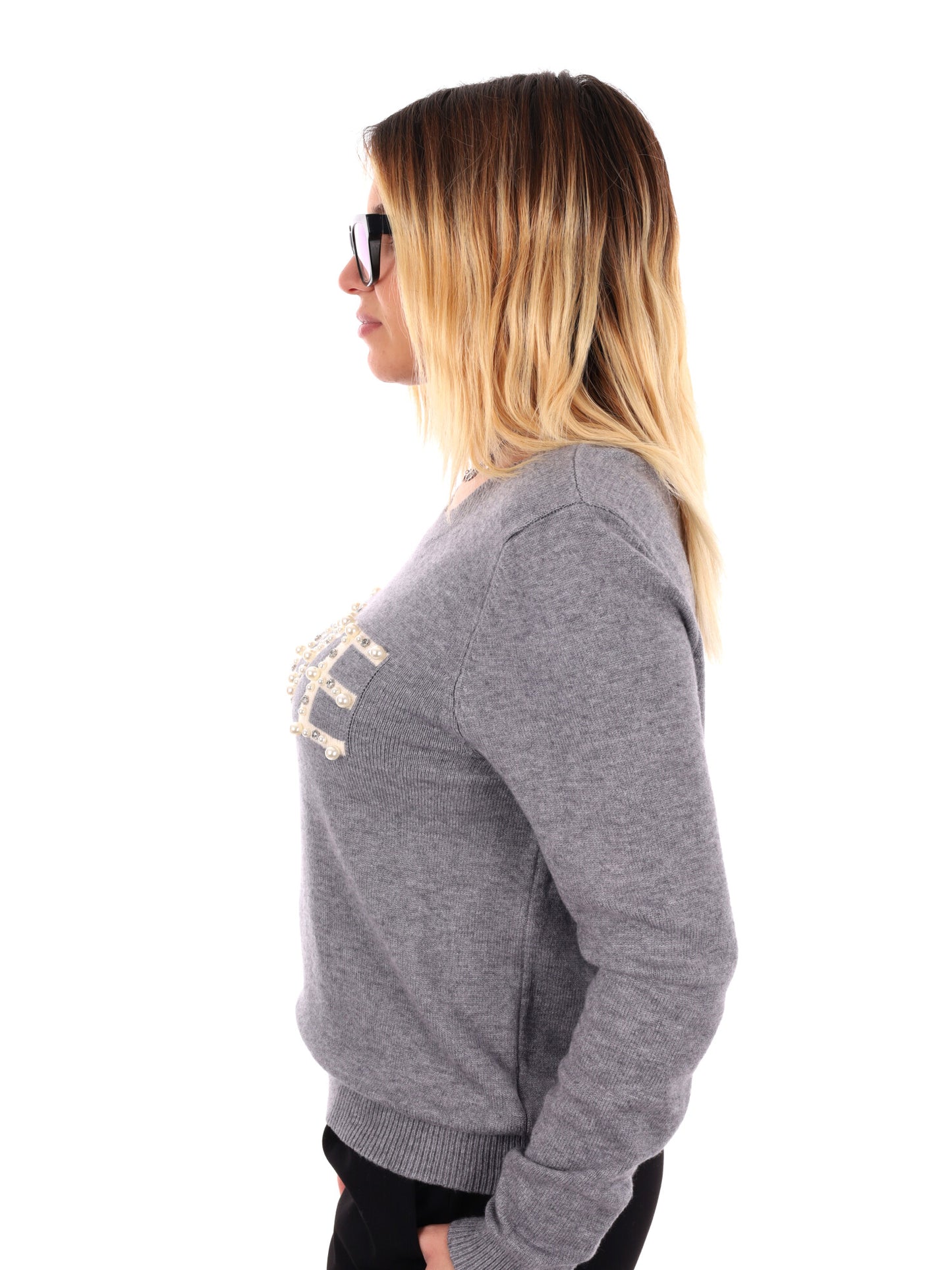 MAGLIA CON SCRITTA MISS LOVE DA DONNA GRIGIO