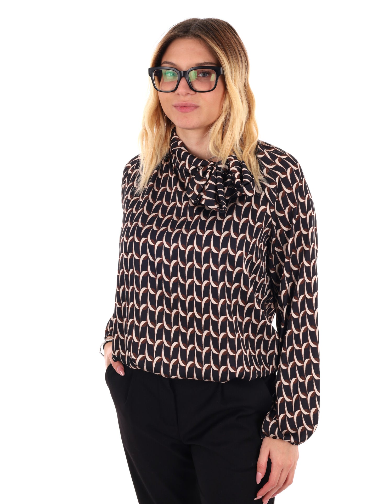 BLUSA CON FIOCCO MISS LOVE DA DONNA NERO PANNA