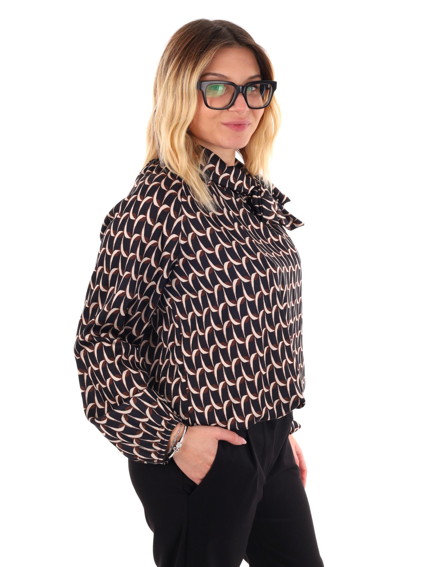 BLUSA CON FIOCCO MISS LOVE DA DONNA NERO PANNA
