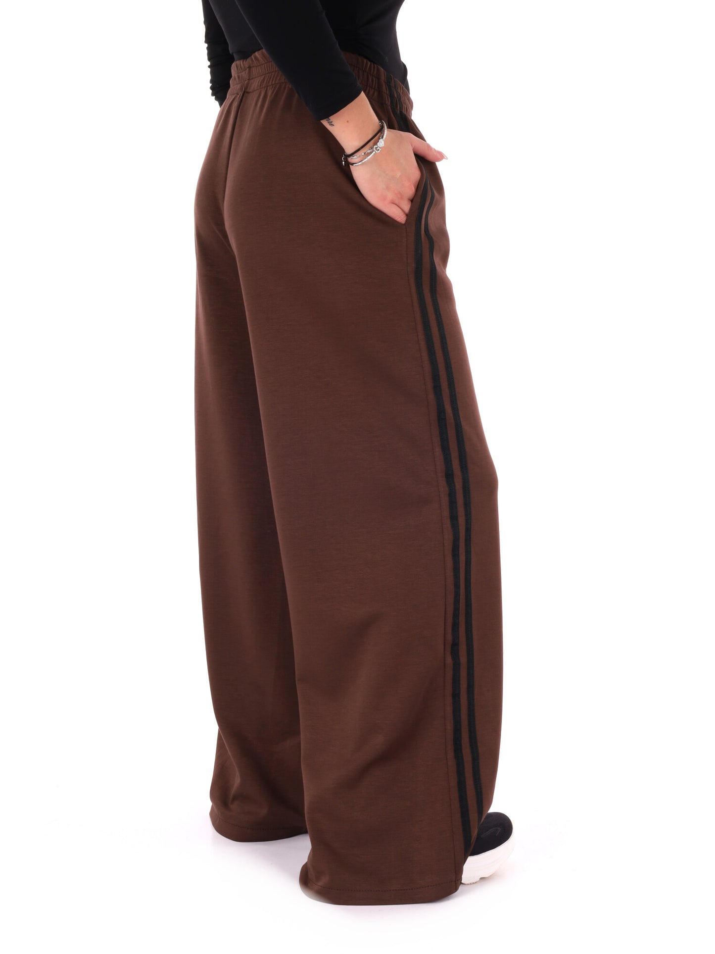 PANTALONE CON BANDE MISS LOVE DA DONNA MARRONE