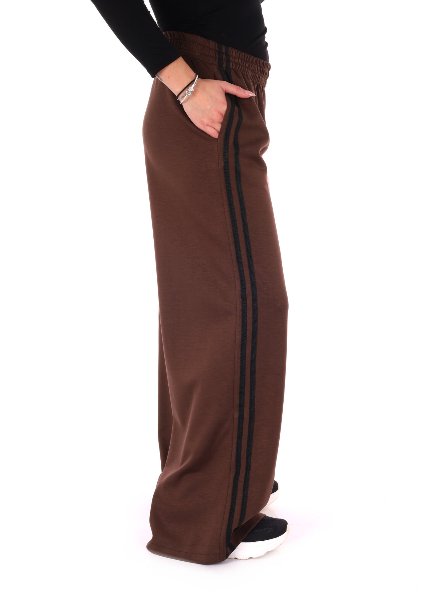 PANTALONE CON BANDE MISS LOVE DA DONNA MARRONE