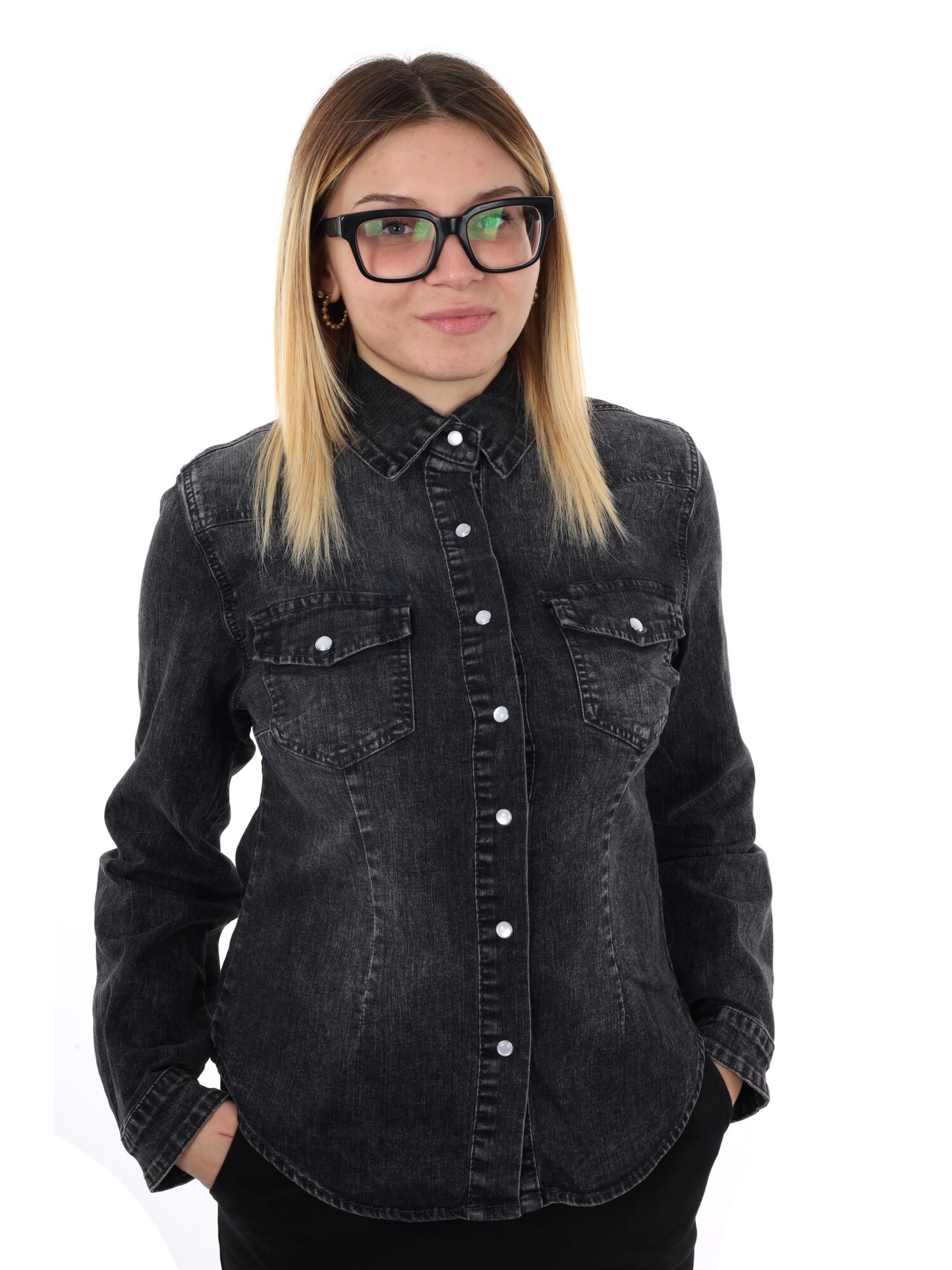 CAMICIA IN DENIM MISS LOVE DA DONNA NERO