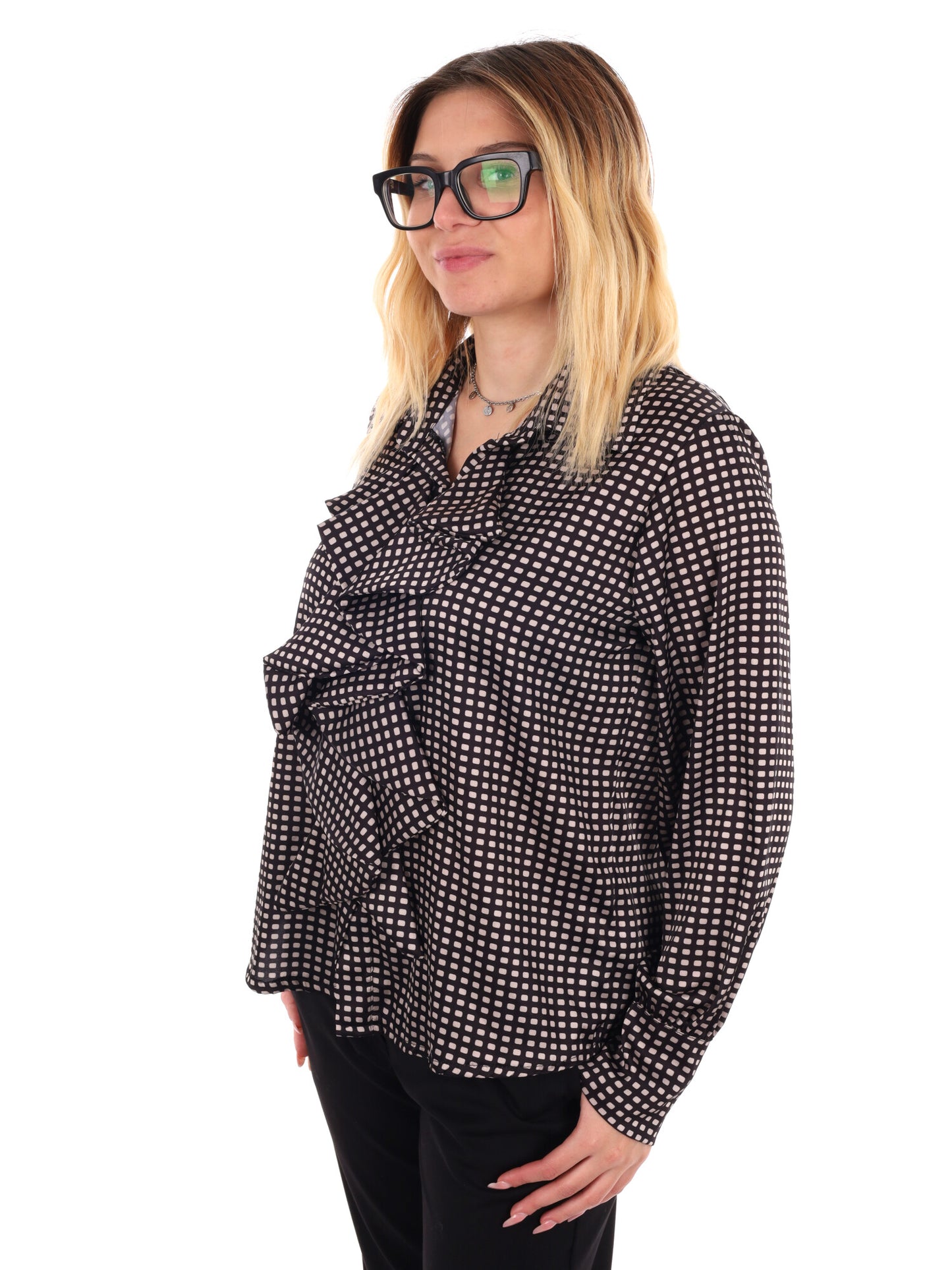 CAMICA CON VOLANT MISS LOVE DA DONNA NERO