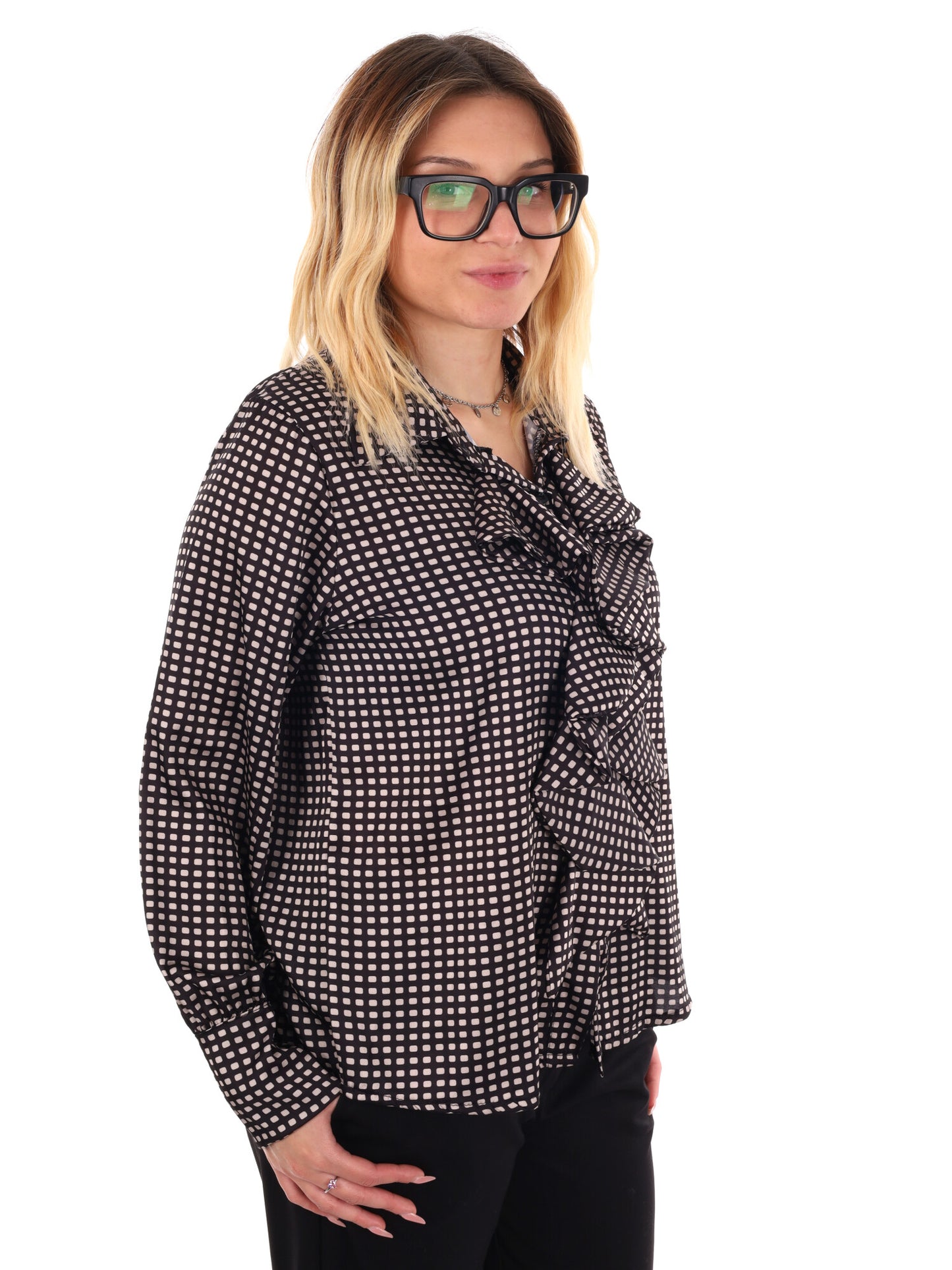CAMICA CON VOLANT MISS LOVE DA DONNA NERO