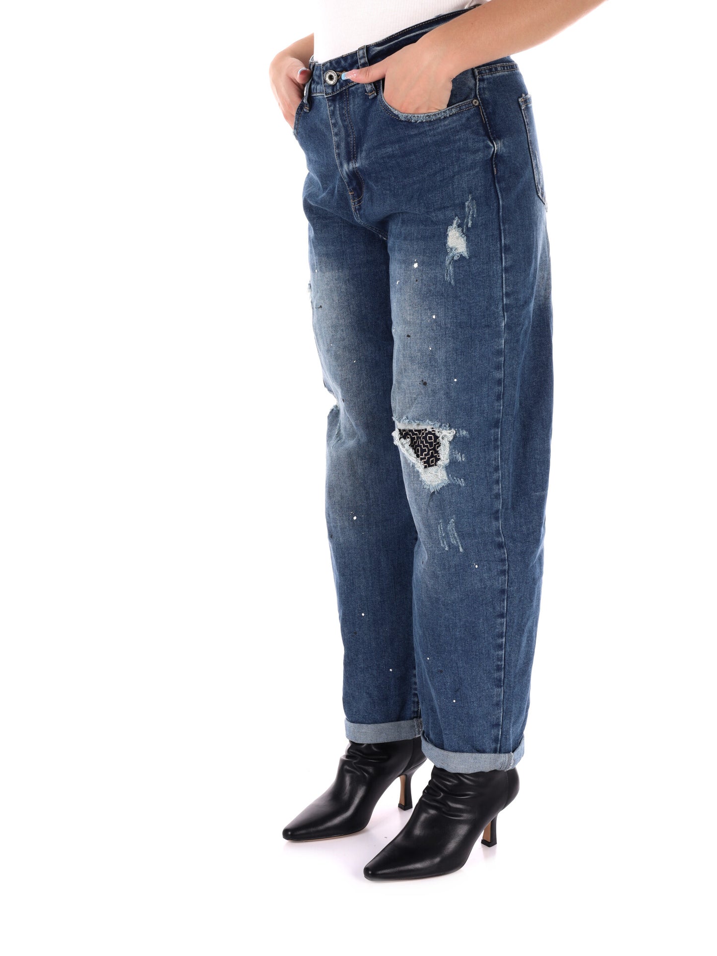 JEANS CON STRAPPI MISS LOVE DA DONNA DENIM SLAVATO BLU