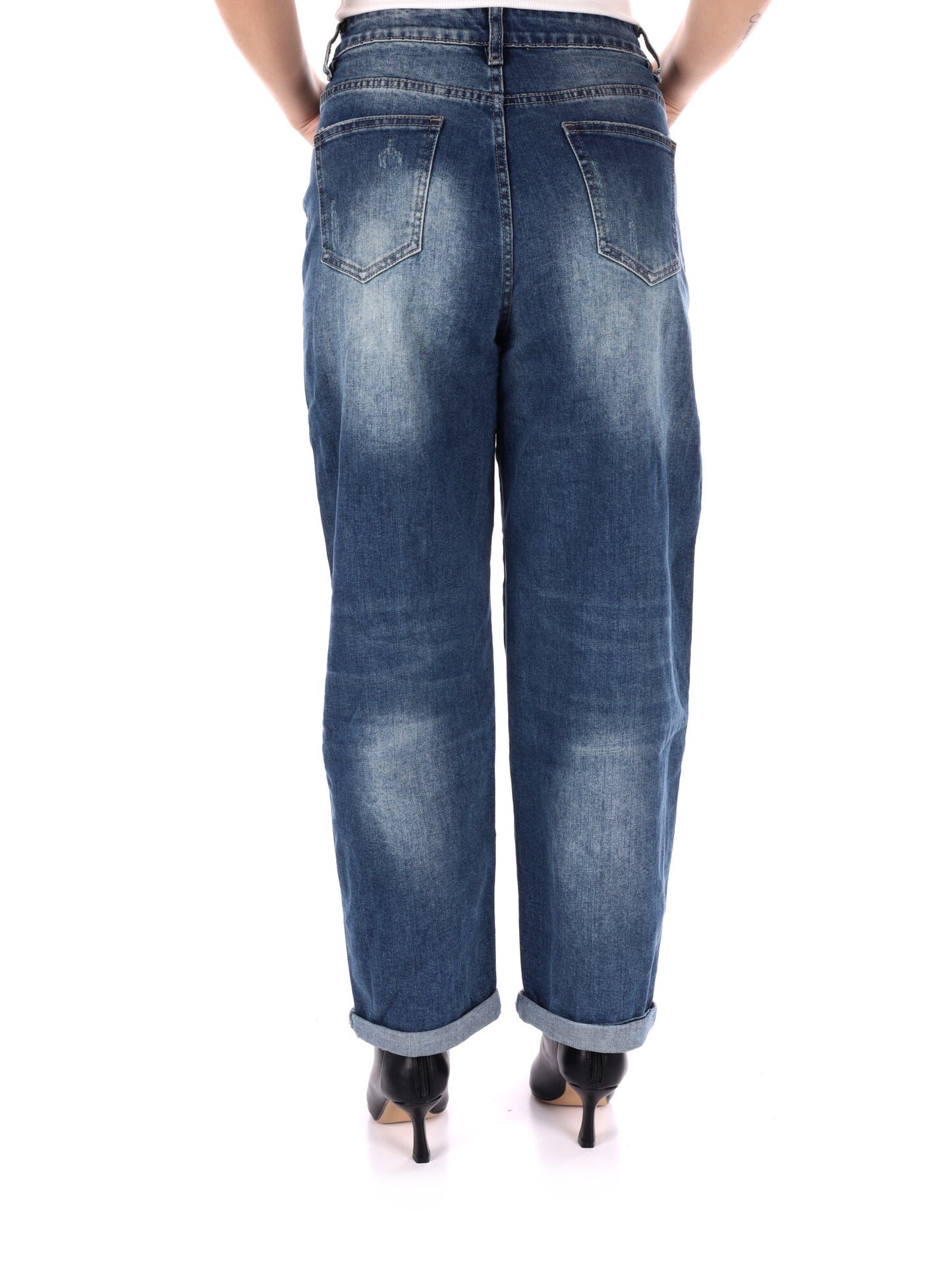 JEANS CON STRAPPI MISS LOVE DA DONNA DENIM SLAVATO BLU