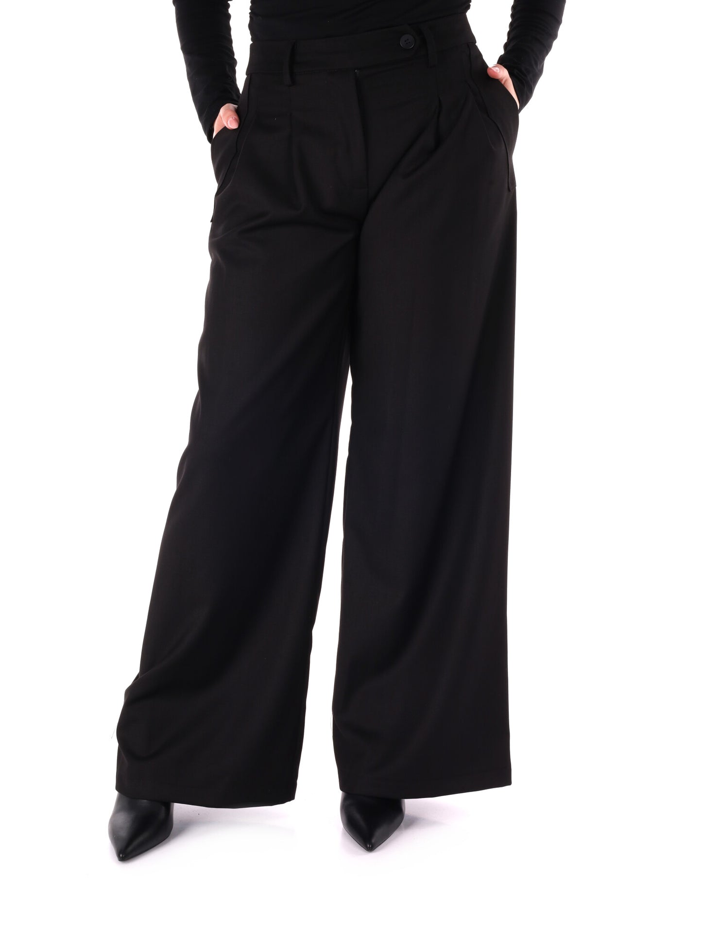 PANTALONE CON PINCES WIDE LEG MISS LOVE DA DONNA NERO