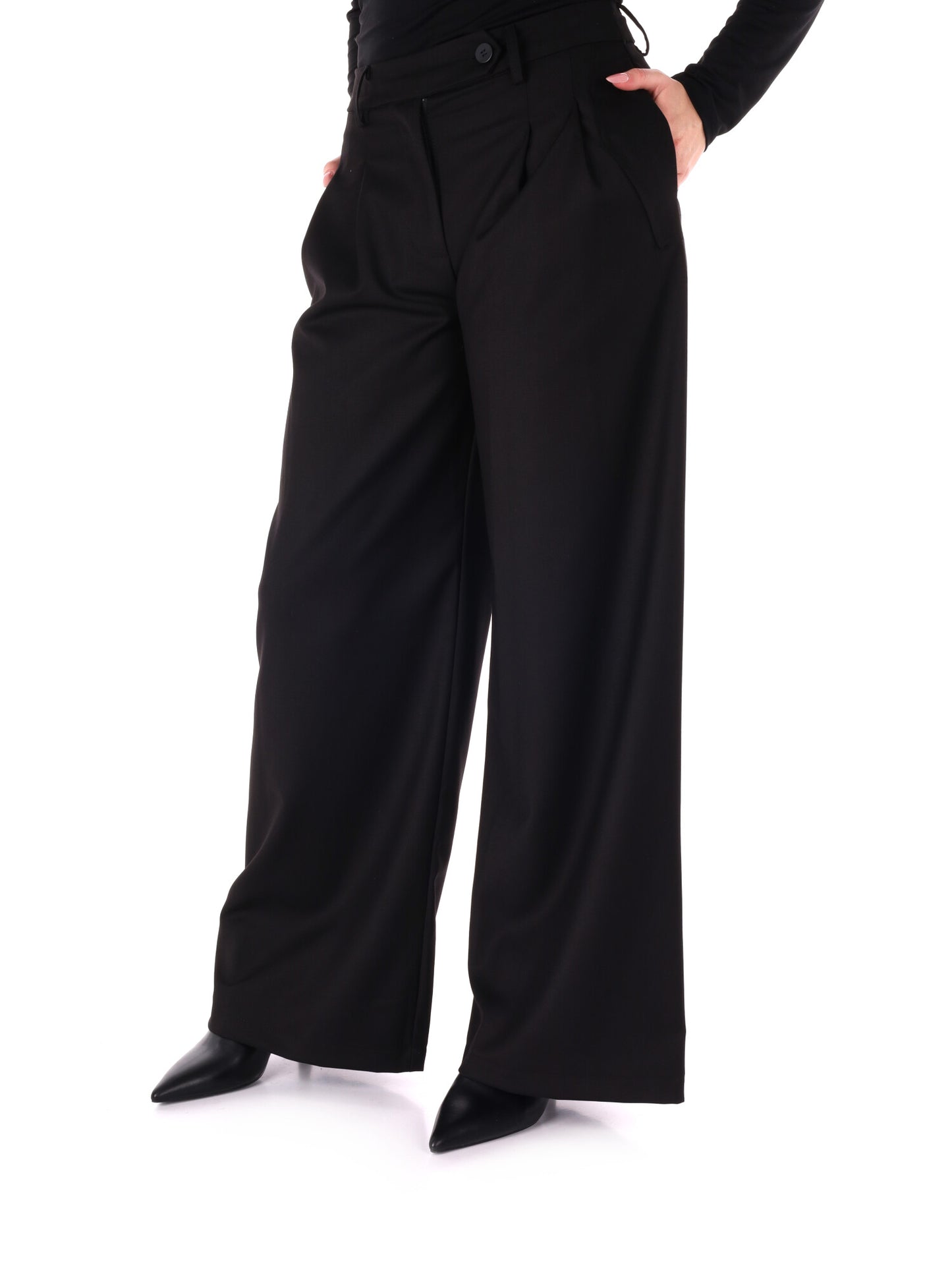 PANTALONE CON PINCES WIDE LEG MISS LOVE DA DONNA NERO