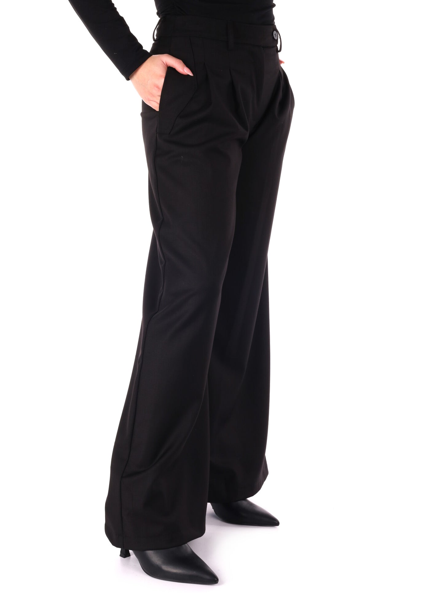 PANTALONE CON PINCES WIDE LEG MISS LOVE DA DONNA NERO