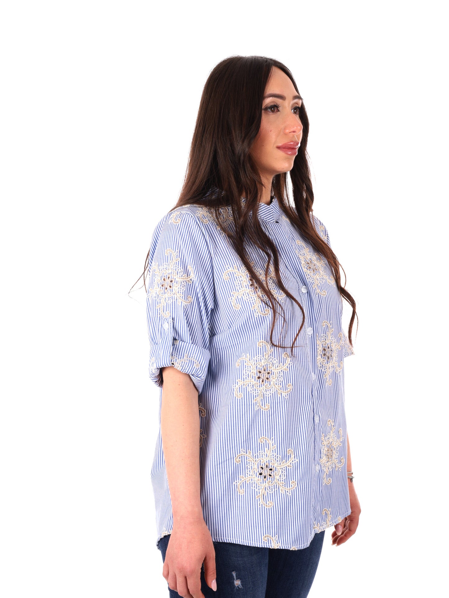 Camicia azzurra Miss Love da donna per primavera estate