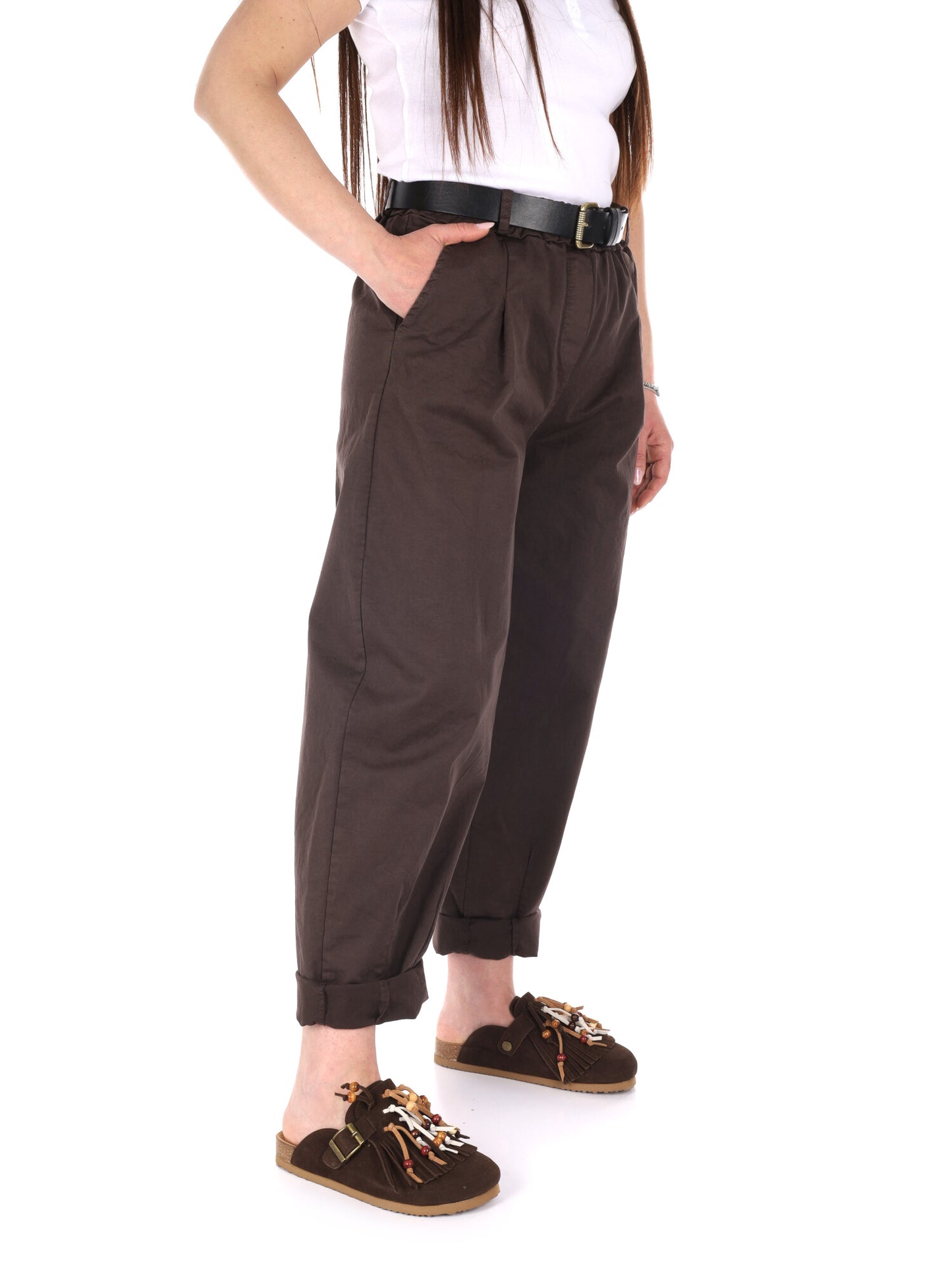 Pantaloni Miss Love donna marroni per la primavera estate