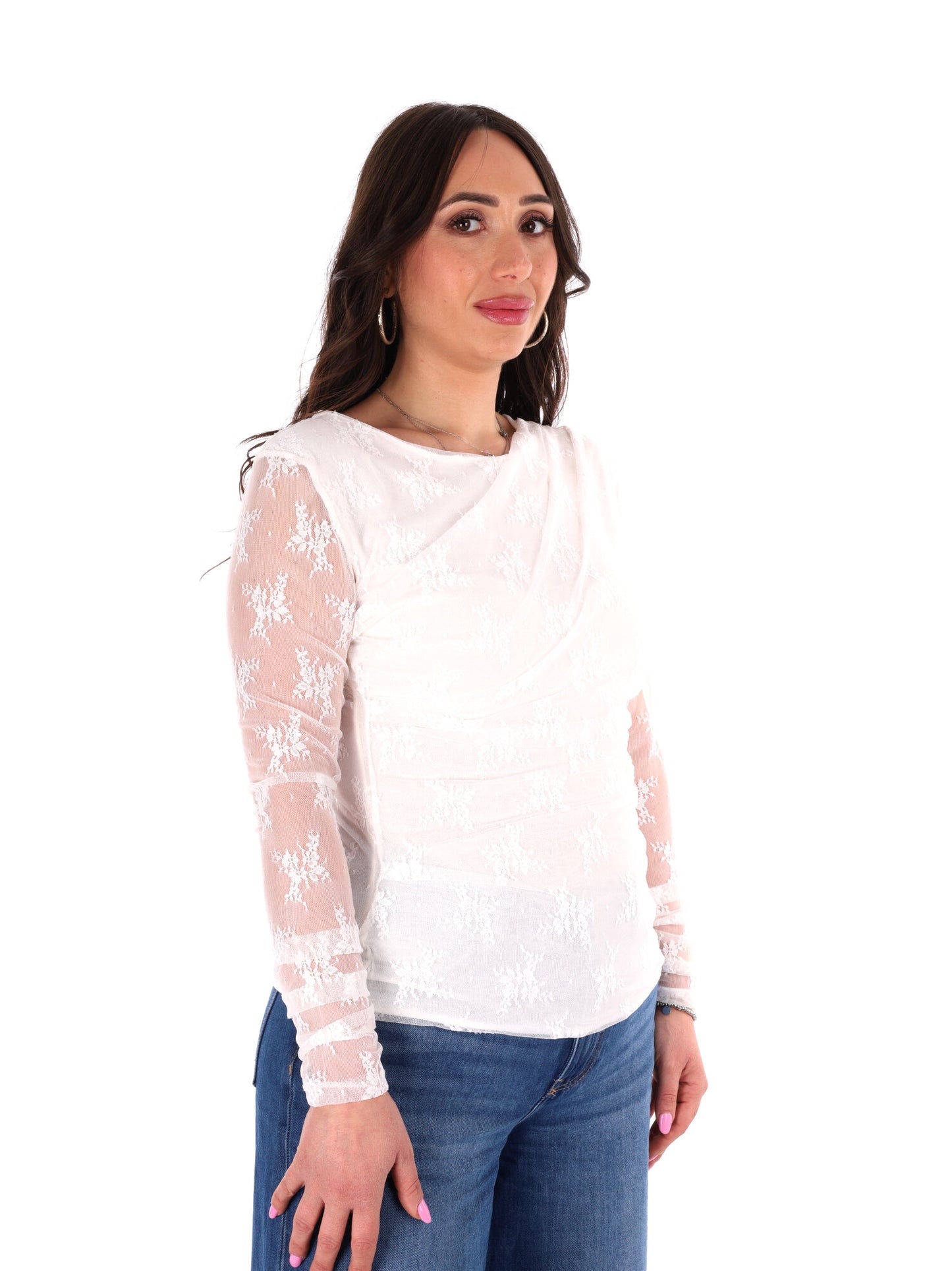 Miss Love maglia a maniche lunghe bianca in pizzo da donna
