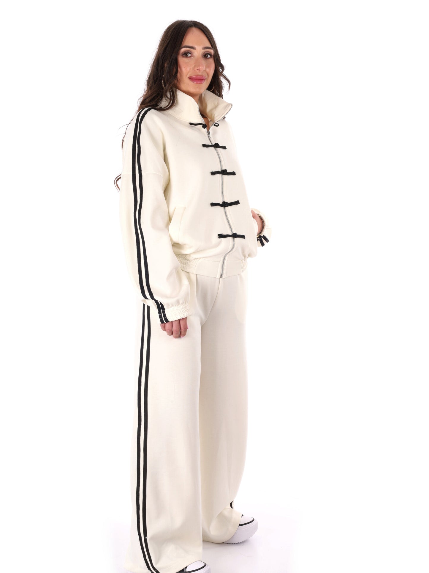 Tuta casual bianca Miss Love in cotone elasticizzato da donna
