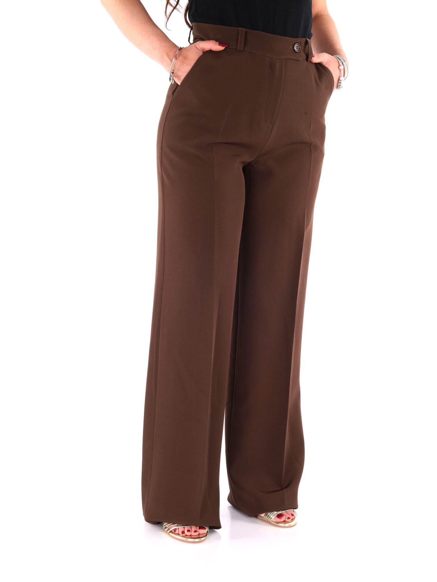 Pantaloni donna Miss Love in marrone, eleganti per primavera-estate
