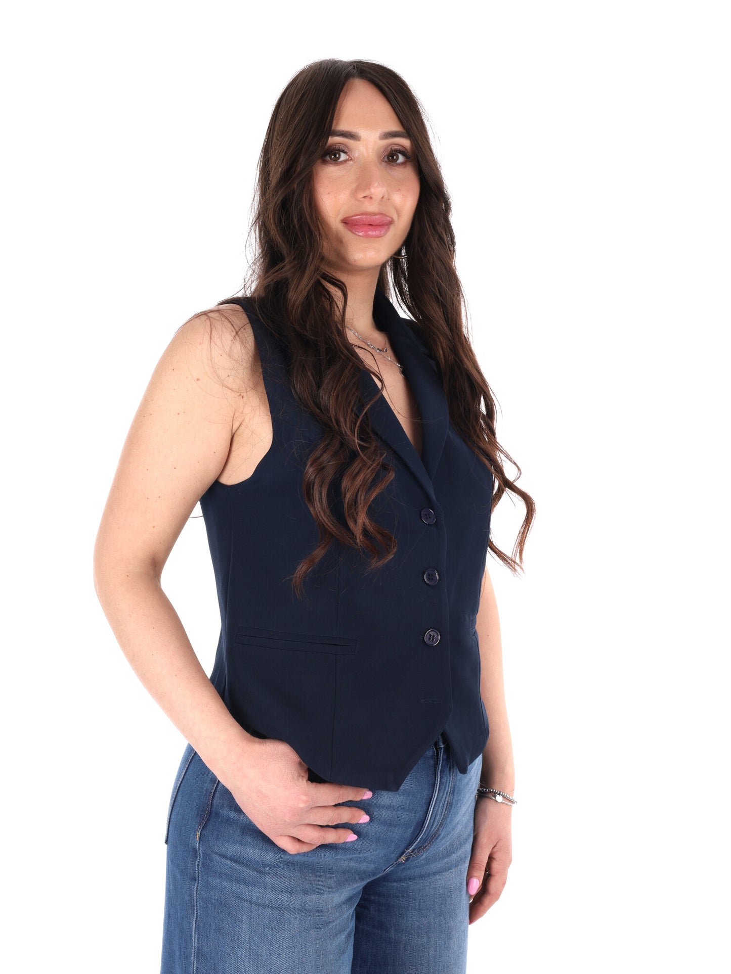 Miss Love eleganza raffinata con gilet da completo blu da donna
