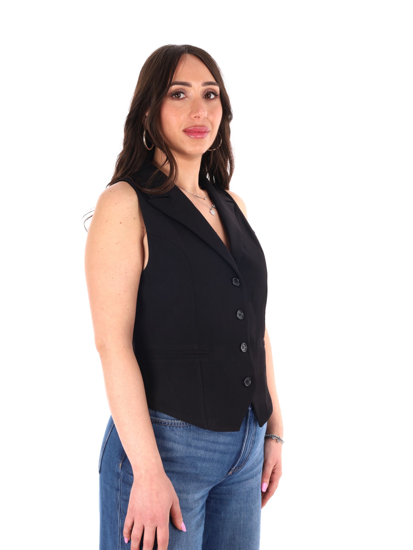Miss Love gilet elegante da donna nero con rever classico