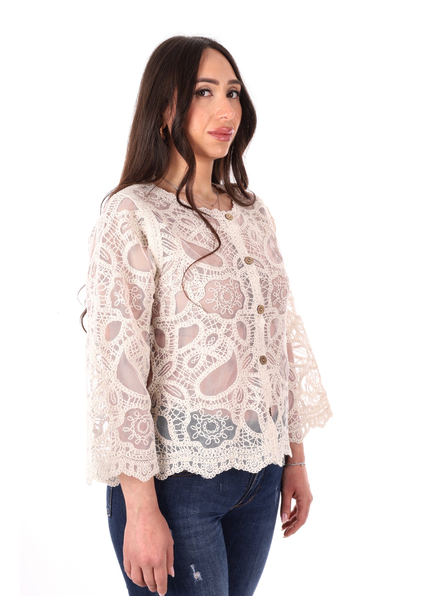 Top senza maniche in pizzo beige Miss Love da donna