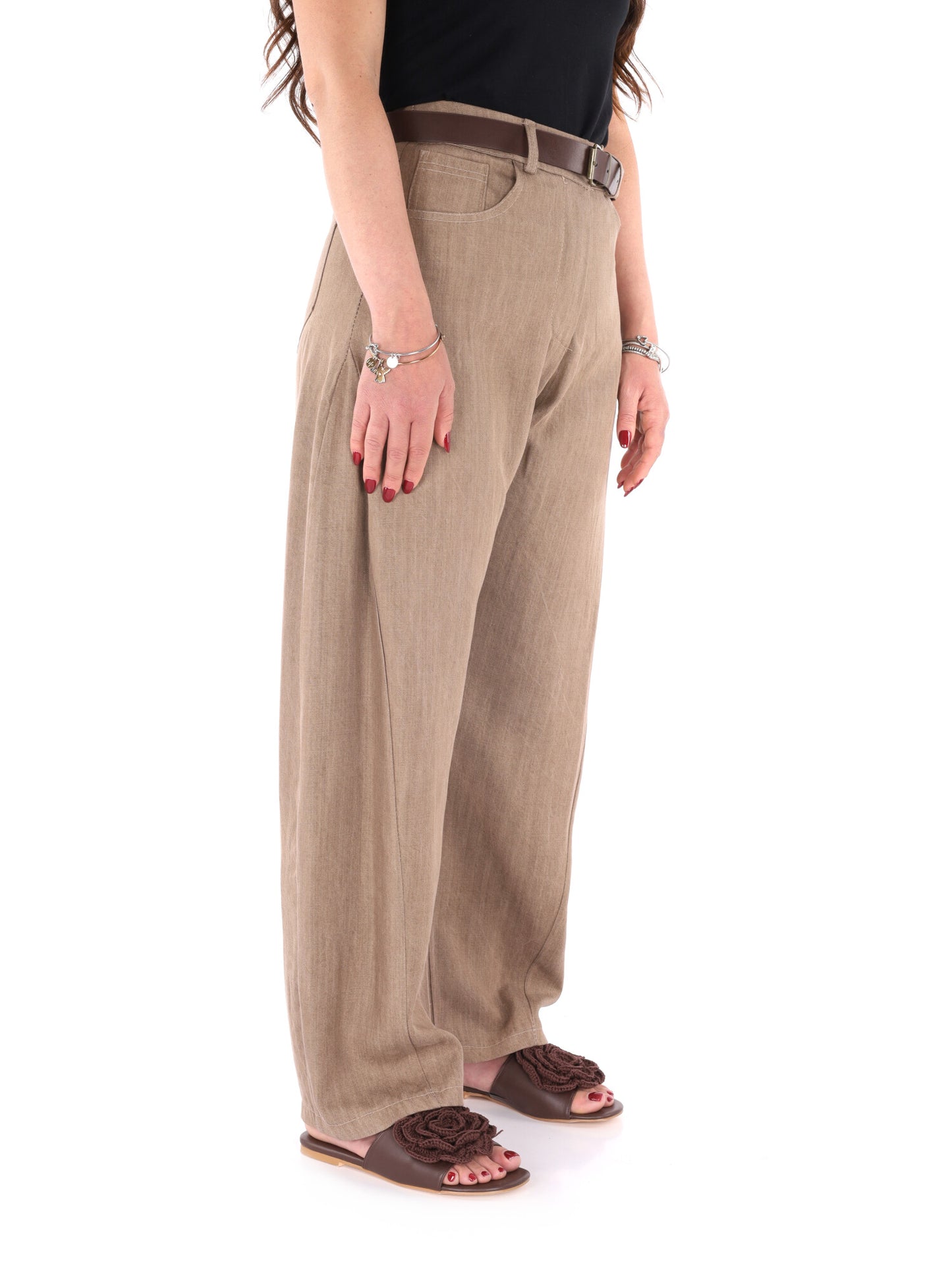 Miss Love Pantaloni donna in marrone per primavera-estate