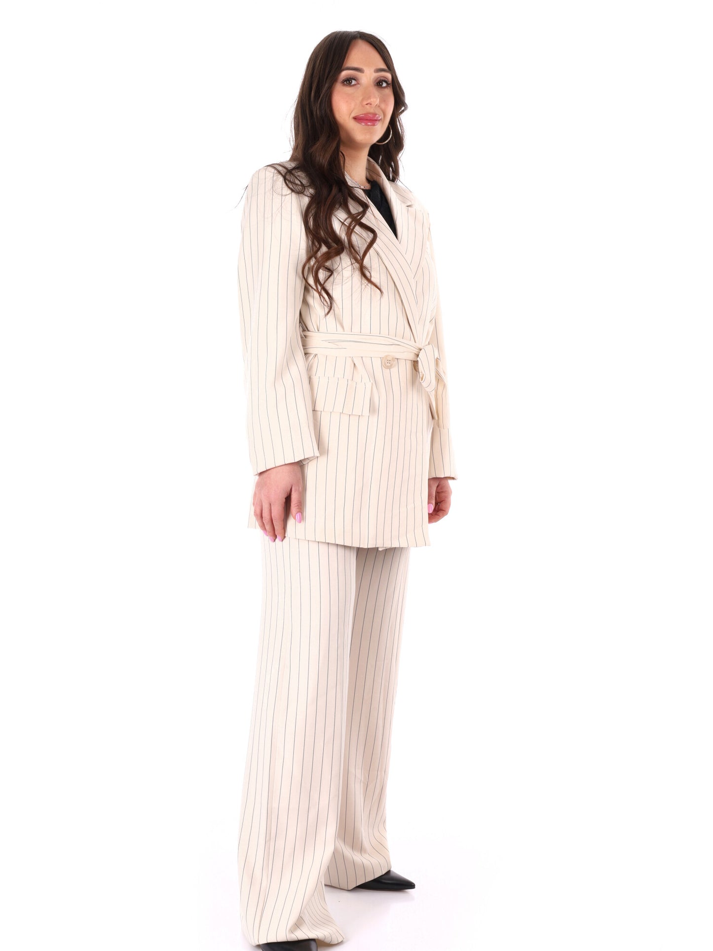 Completo tailleur panna gessato elegante da donna Miss Love