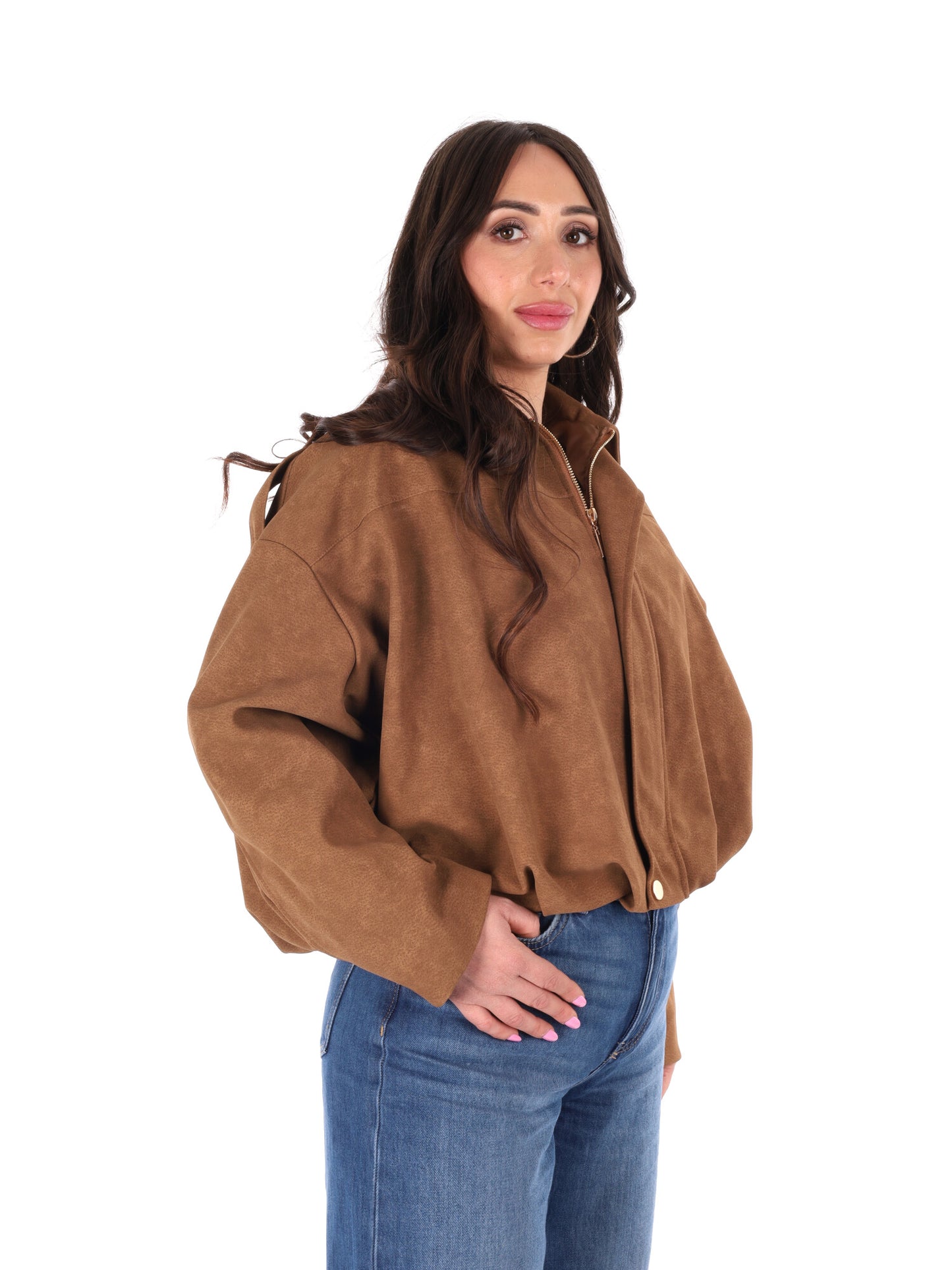 Giubbino cropped marrone Miss Love da donna con chiusura combinata