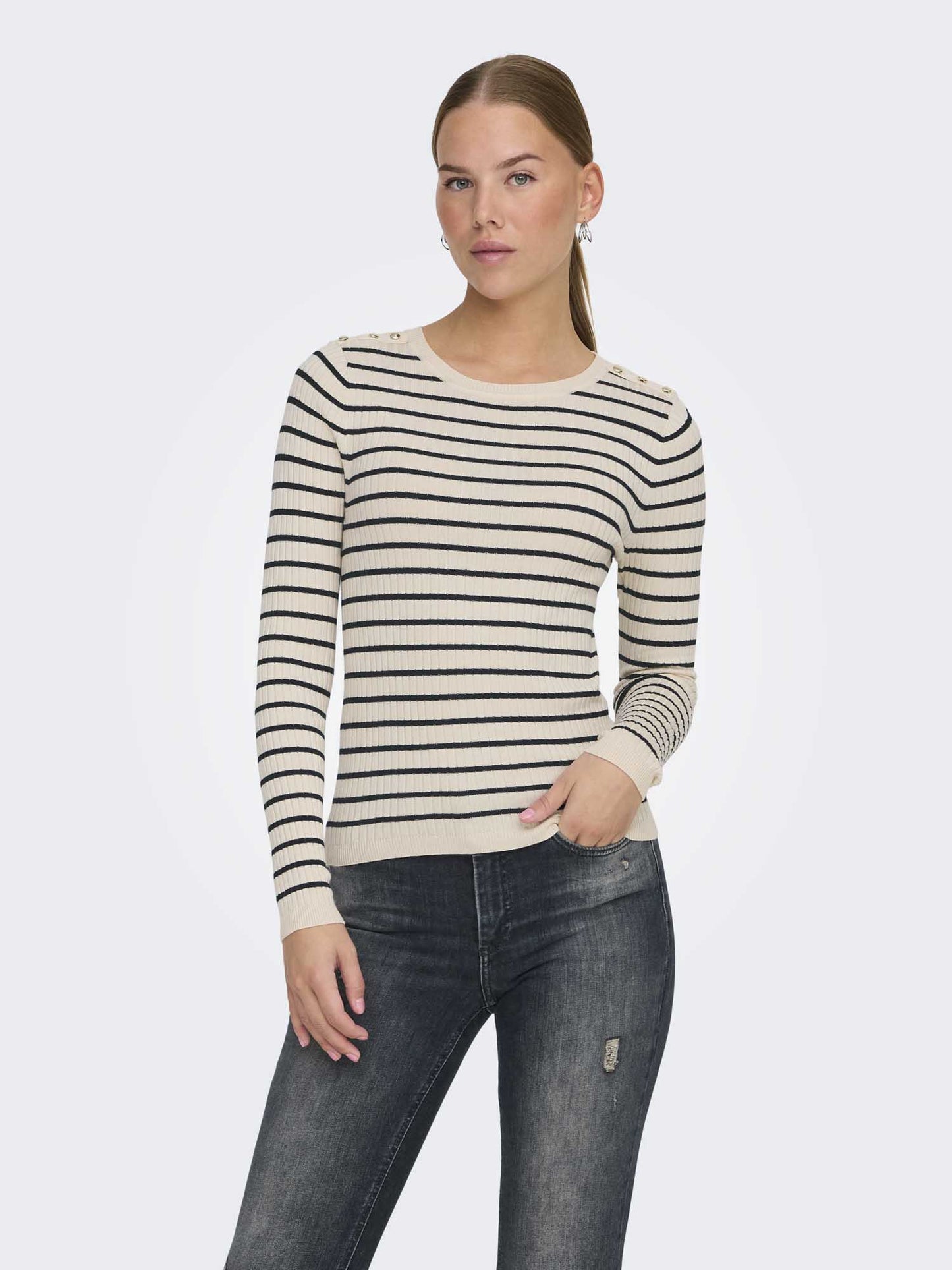 ONLY MILA LS STRIPE - BIANCO-BLU