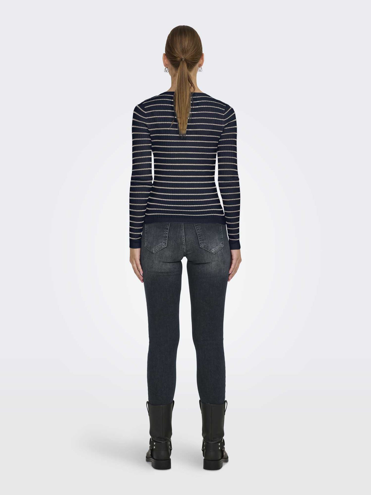 ONLY MILA LS STRIPE - BLU-BIANCO