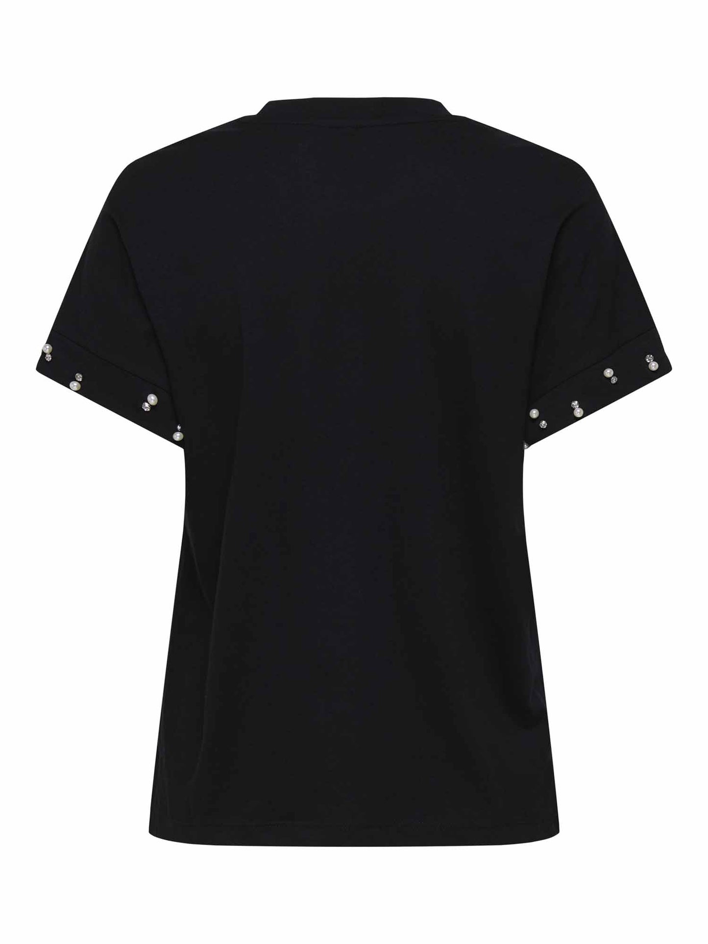 T-shirt Olivia Life da donna nera con perle in cotone