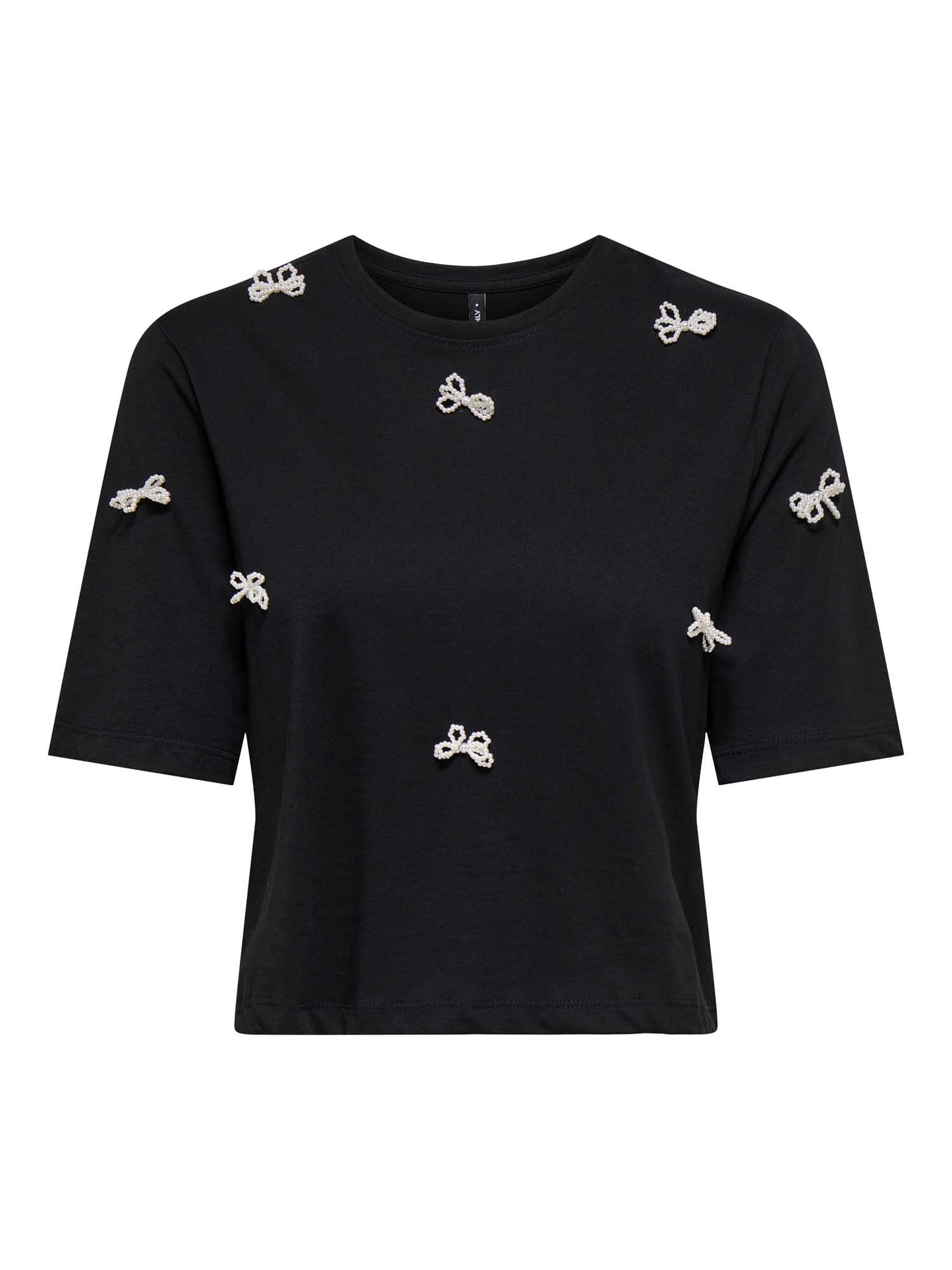 T-SHIRT CROP JONI CON FIOCCHI ONLY DA RAGAZZA NERO