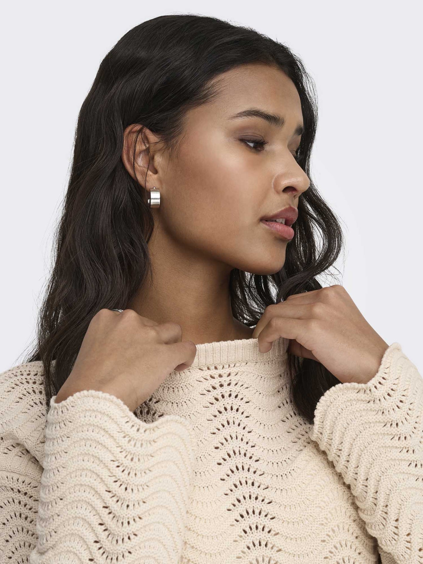 Only Onlasa, maglia donna beige con struttura a onde