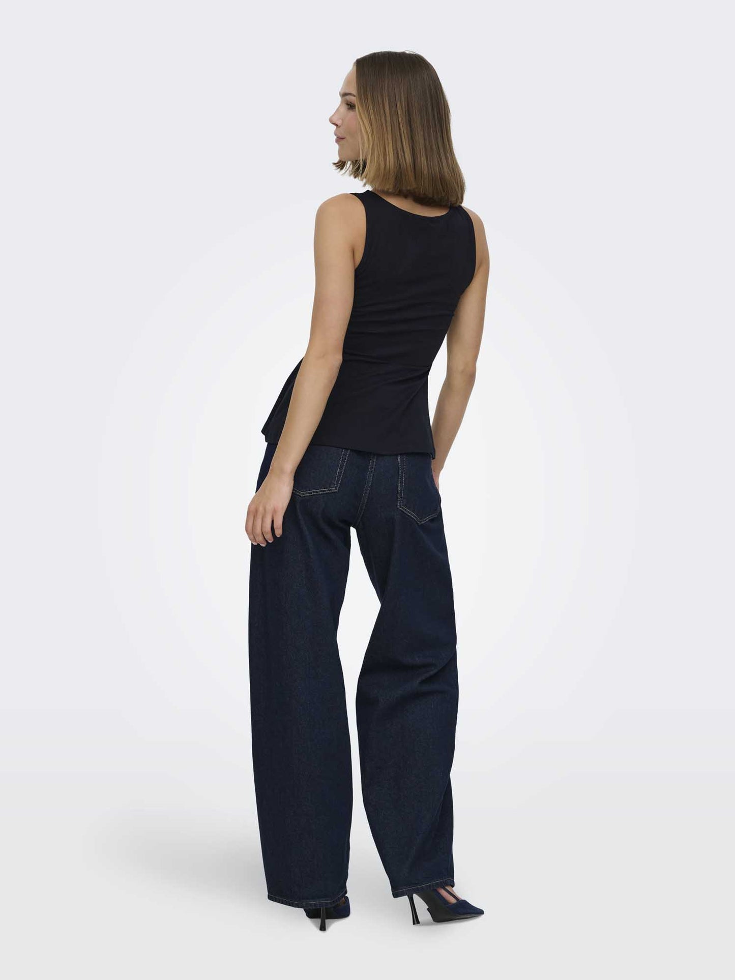 Canotta Only Kiss da donna nera in cotone elasticizzato