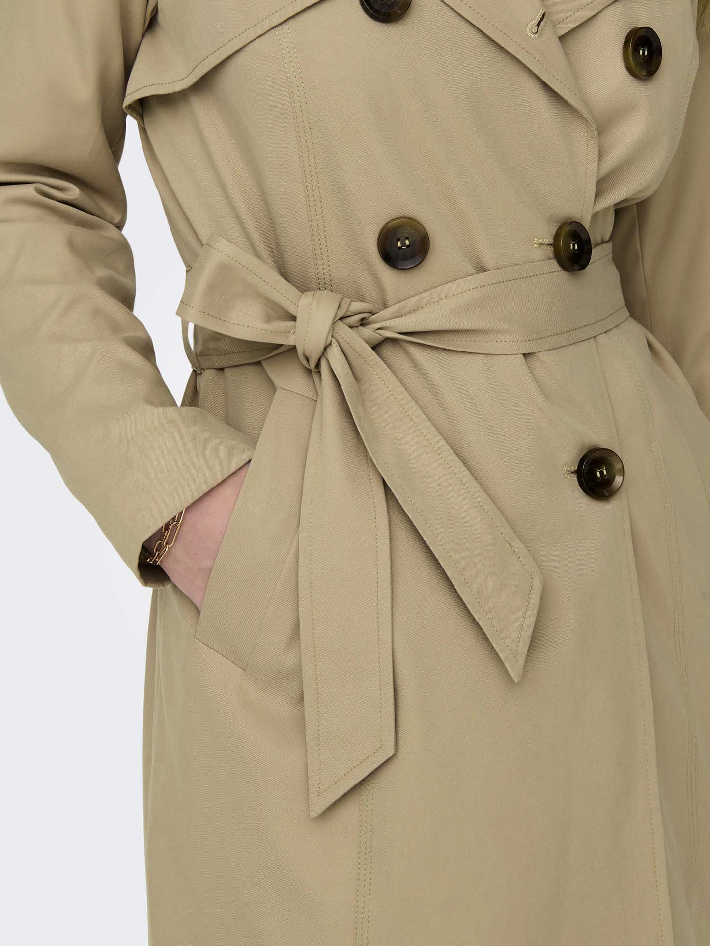 Only Onlvalerie trenchcoat beige da donna con cintura in vita