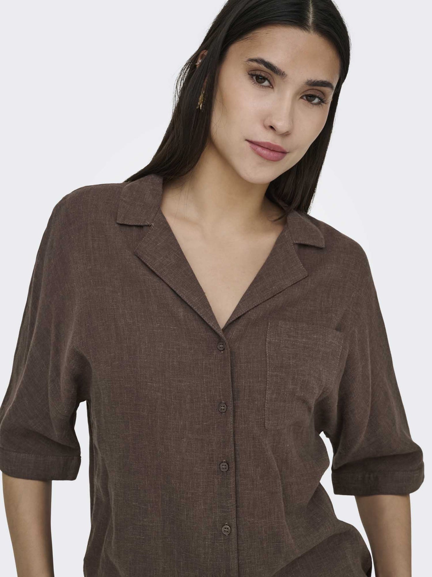 Camicia Only Bruxelles donna marrone in lino e viscosa