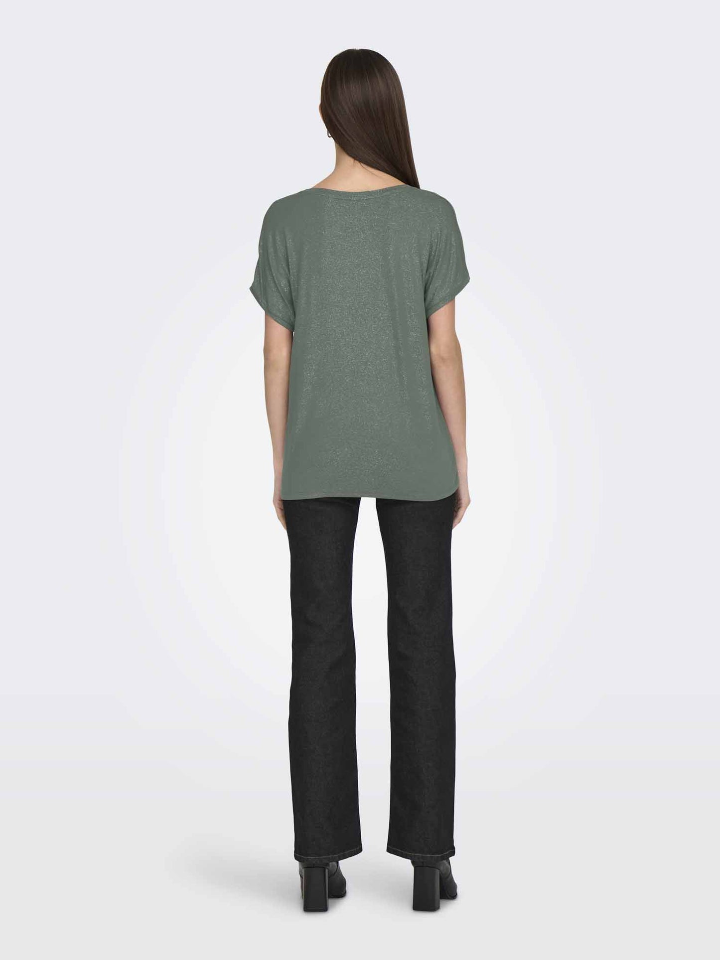 T-shirt donna Only Carrie Glitter verde con maniche corte