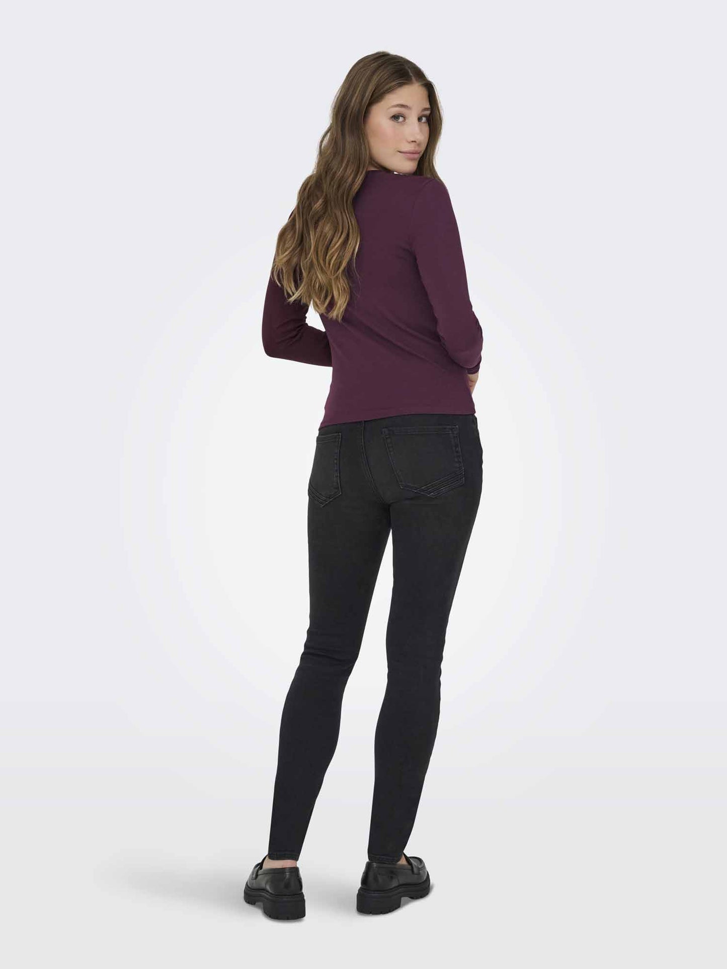 Only Riley, t-shirt maniche corte da donna bordeaux