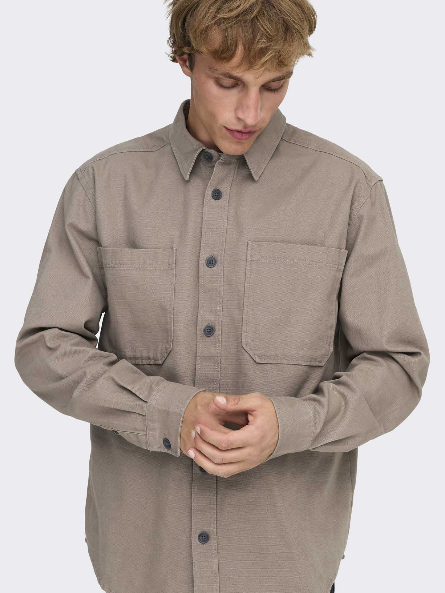 Only & Sons Onsalp, overshirt unisex in cotone riciclato color deserto